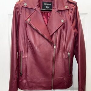 Harley-Davidson Women's Maroon Leather Moto Jacket (Medium-purchased 2023) NWOT